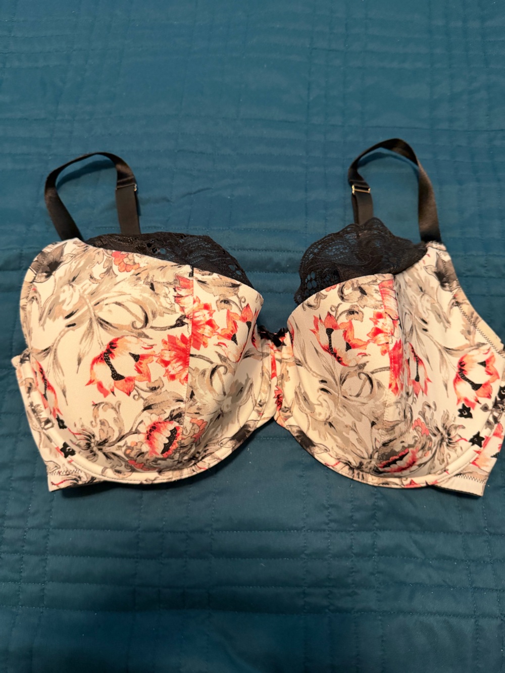 Cacique Floral Underwire Bra in Cream and Coral